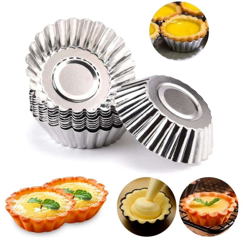 Set 10 Khuôn Thiếc Chống Dính Làm Bánh Tart Trứng / Cupcake / Hoa Quả Dễ Thương