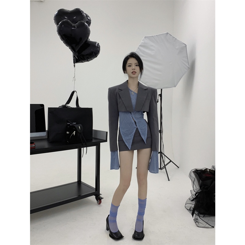 ㍿▽Kayla ~ Áo Khoác Vest Ngắn Tay Dài Mỏng Màu Xám Cao Cấp Phong Cách Mới Mùa Hè Dành Cho Bạn Nữ