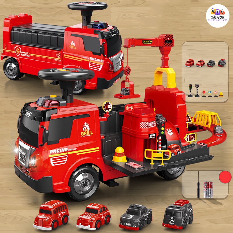 Xe Chòi Chân Cứu Hỏa Phun Nước 2 Trong 1, Xe Thăng Bằng Xe Scooter 4 Bánh Cho Bé Tập Đi Tỏa Sức Vui Chơi