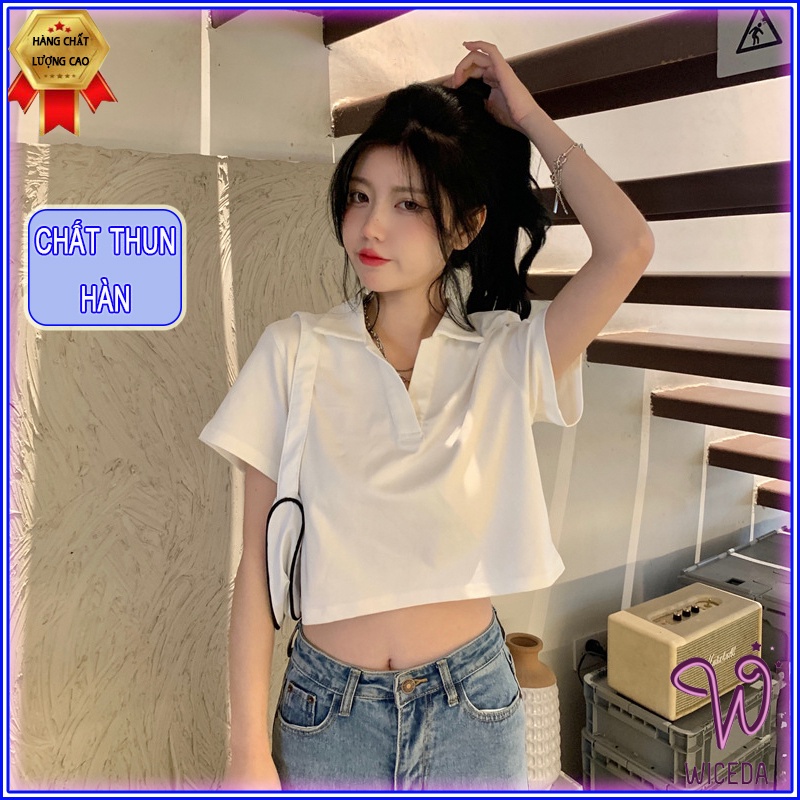 Áo polo croptop nữ 100% cotton mềm mịn,thoáng mát 2 màu đen trắng free size dưới 50kg Wiceda  Ct482
