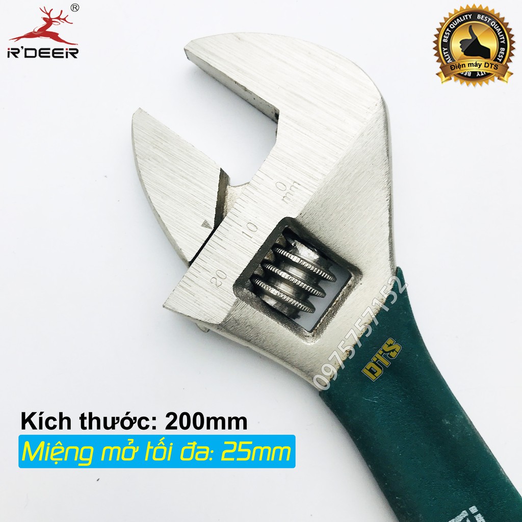 Mỏ lết tay dạ R'DEER 8 inch/ 200mm chất liệu hợp kim cao cấp, độ bền tuyệt đối, điều chỉnh độ mở linh hoạt 0-25mm