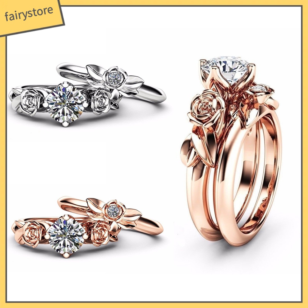 Bộ 2 nhẫn hình hoa hồng đính đá sang trọng cho nữ