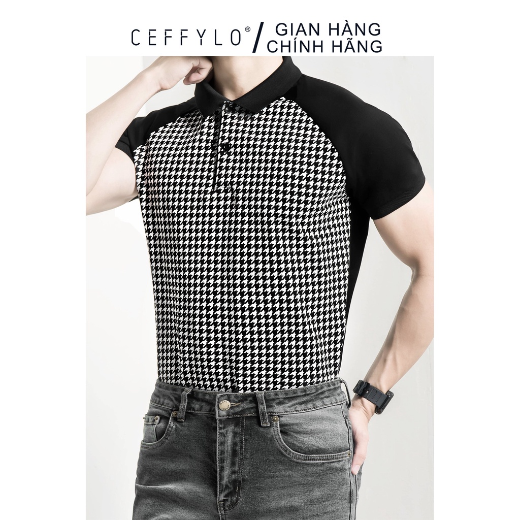 Áo Polo Cotton In Họa Tiết CF Đen, Vải Cotton Mềm Mịn, Thấm Hút Mồ Hôi - CEFFYLO