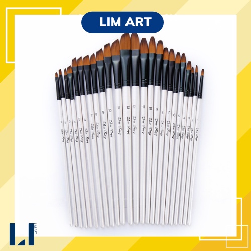 Bộ 12 cọ vẽ gỗ cao cấp màu trắng ngọc trai chuyên nghiệp LIM Art