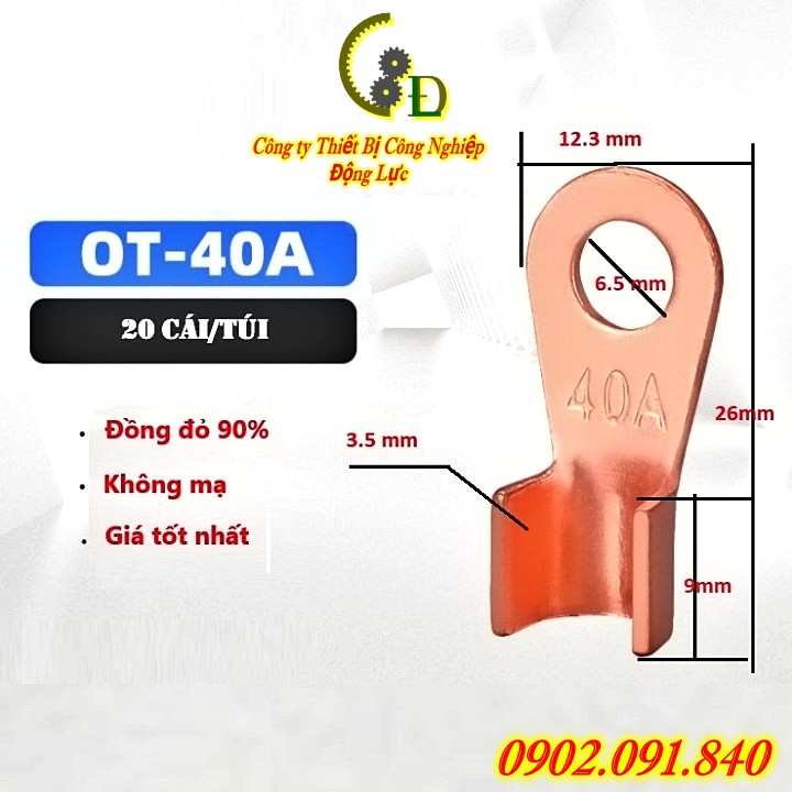 Đầu cos đồng đỏ, đầu cốt bấm dây điện nối bình ắc quy xe đạp điện, xe máy, cosse (cót) OT-40A-50A
