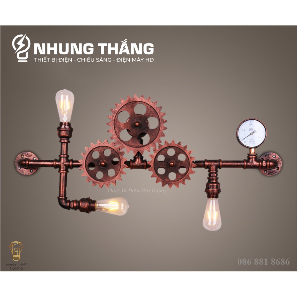 Đèn Tường Retro DT-9040 - Hình Ống Nước,Bánh Răng Chuyển Động - Kiểu Dáng Cổ Điển - Tặng Kèm 3 Bóng T64 - Bảo Hành 1 Năm