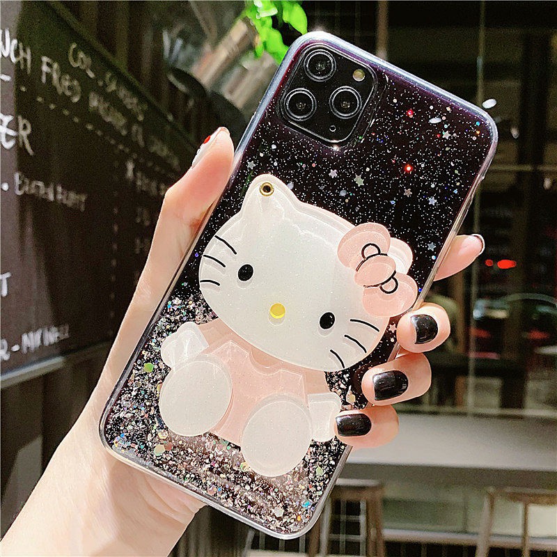 Ốp Điện Thoại tpu Kèm Gương hello kitty Cho iphone 15 14 13 12 11 pro max mini se 2020 x xs max xr 6 6s 7 8 plus