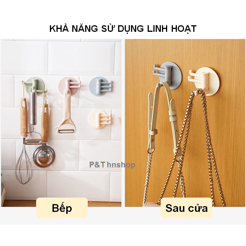Móc Dán Tường Treo Đồ - Có 3 Móc Xoay 180 Độ