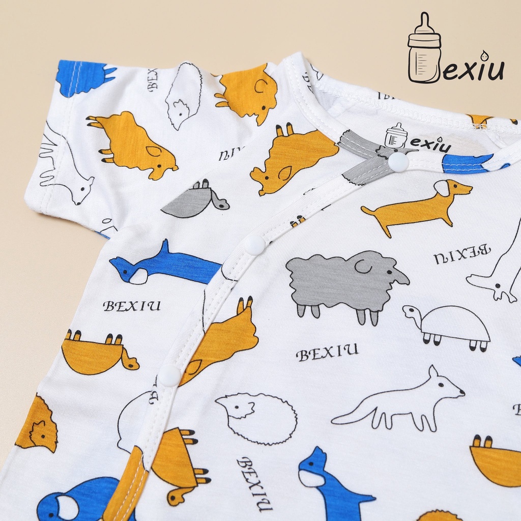 Bộ ngắn tay nút cài lệch sơ sinh thun lạnh Bé Xíu Bexiu quần chip mặc tã cho bé trai bé gái từ 3-10kg