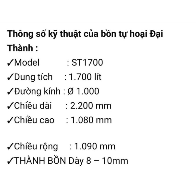 Bồn tự hoại dài  - nằm ngang, hầm phân, hố phân, bể phốt Đại thành