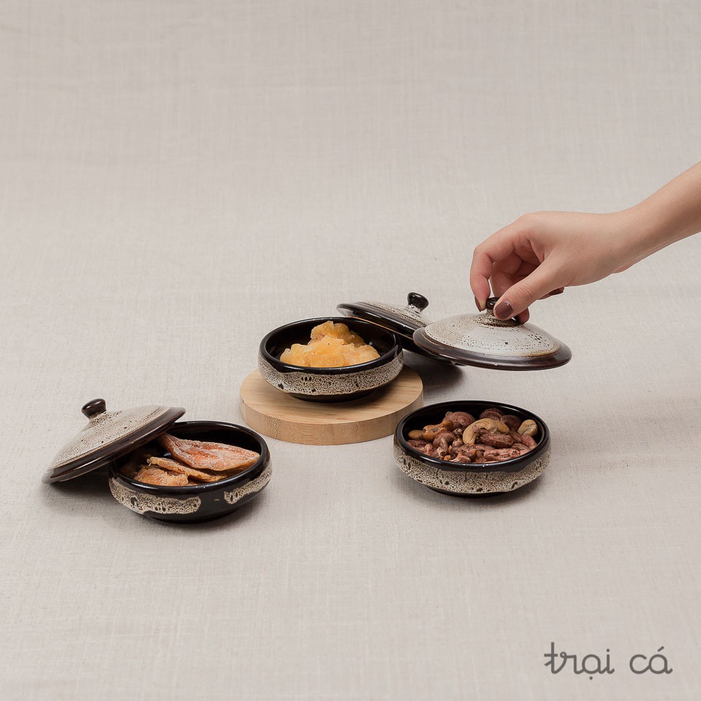 Hũ mứt gốm tròn dẹt (12x4cm)