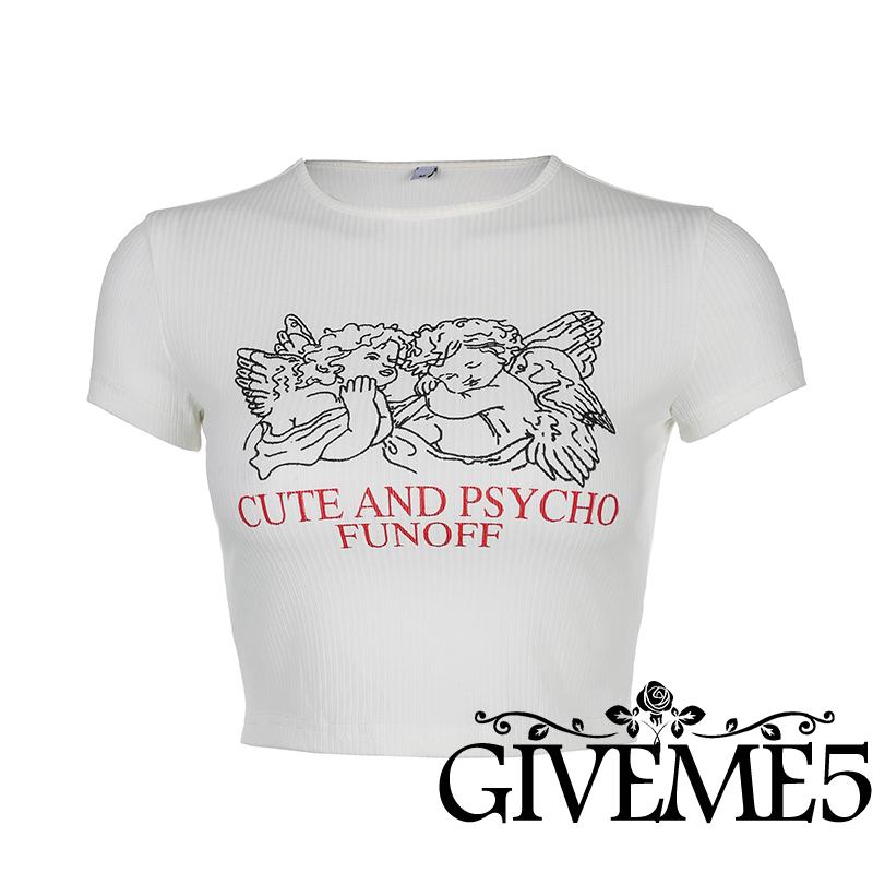 Áo Croptop Tay Ngắn Hoạ Tiết Hoạt Hình In Thiết Kế Hợp Thời Trang