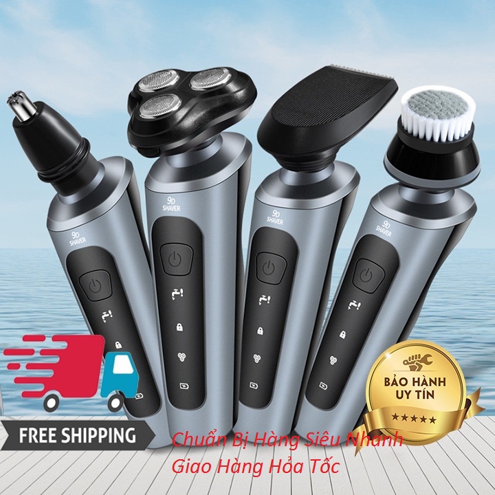 Máy Cạo Râu Đa Năng 9D Shaver Cao Cấp Thế Hệ Mới 2022 - Máy Cạo Râu 4 in 1 ( Cạo Râu,Tông Đơ,Massage Mặt,Tỉa Lông Mũi)