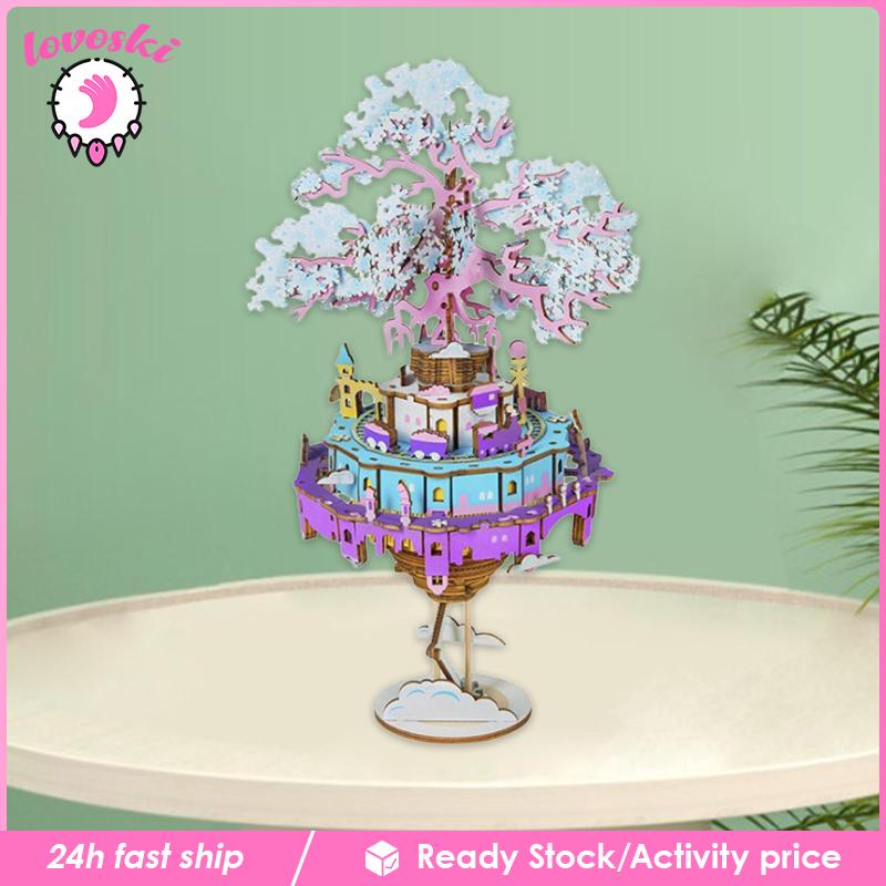 [Lovoski] Hộp Nhạc Xoay Bằng Gỗ DIY Hình Lâu Đài Trên Bầu Trời