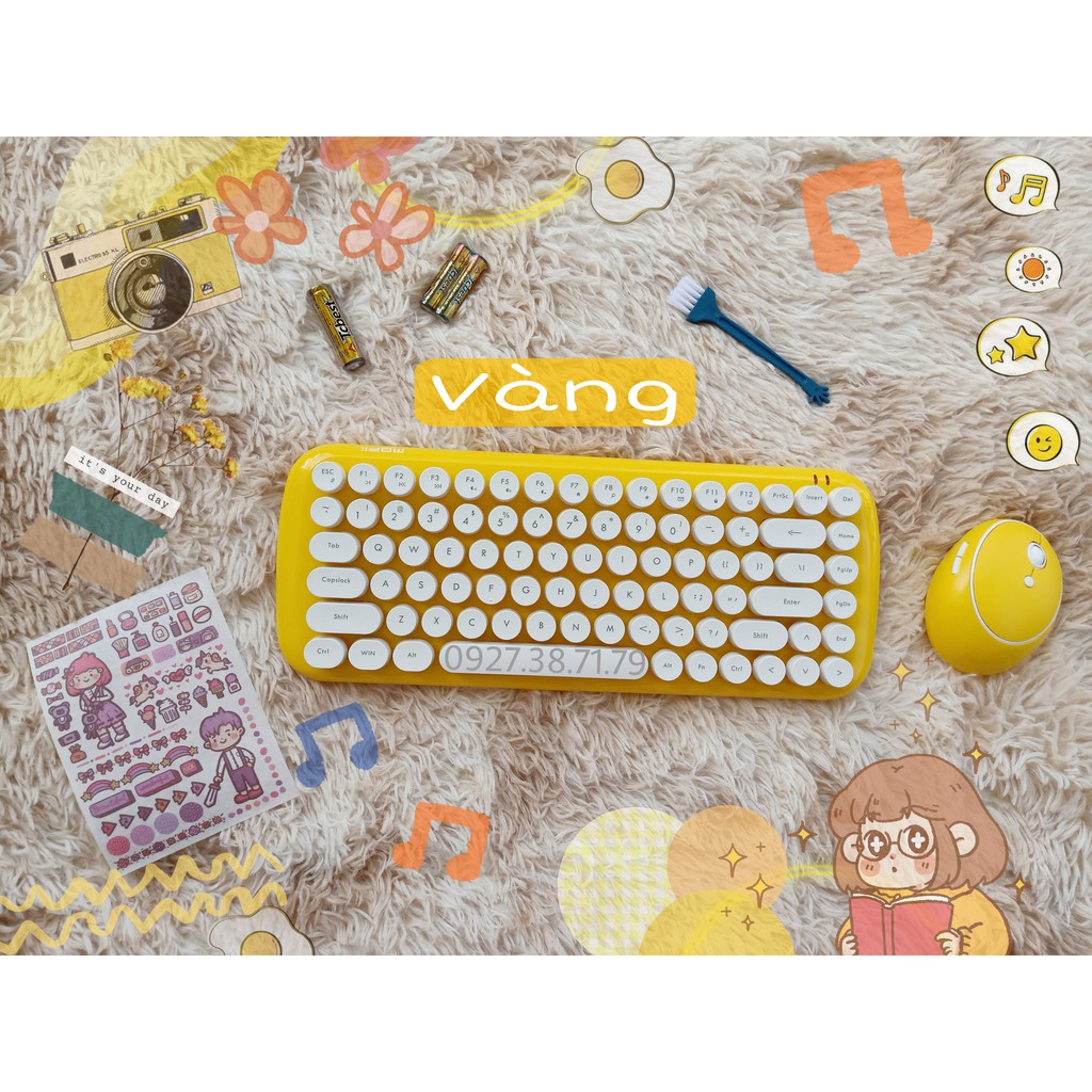 Bộ bàn phím không dây giả cơ và chuột MOFII Candy S Basic - Dùng cho máy tính bàn, laptop, tivi....Tặng kèm Sticker, Cọ