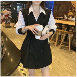 Set áo sơ mi phối mix gile kèm đai