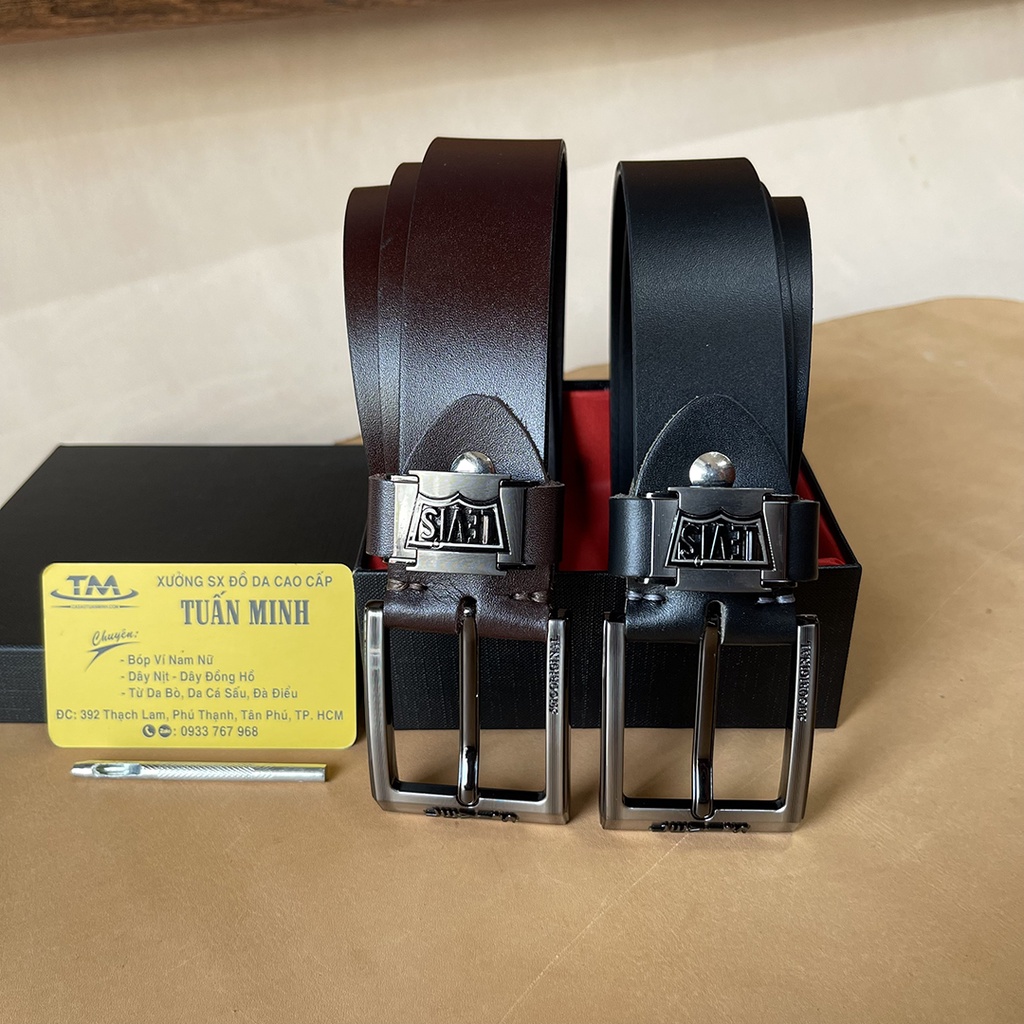 Thắt Lưng Nam Khóa Kim Xỏ Lổ Da Bò Nguyên Tắm Cao Cấp TM836 Bản Rộng 3.7cm Hai Màu Đen Và Nâu Bảo Hành Da 24 Tháng