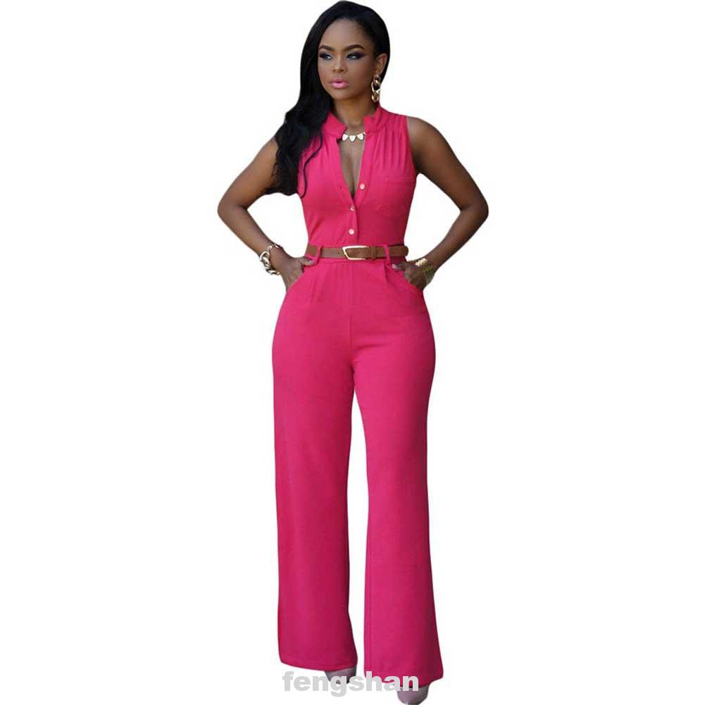 Women Summer Solid Sleeveless Jumpsuit Long Trousers Clubwear Playsuit Romper