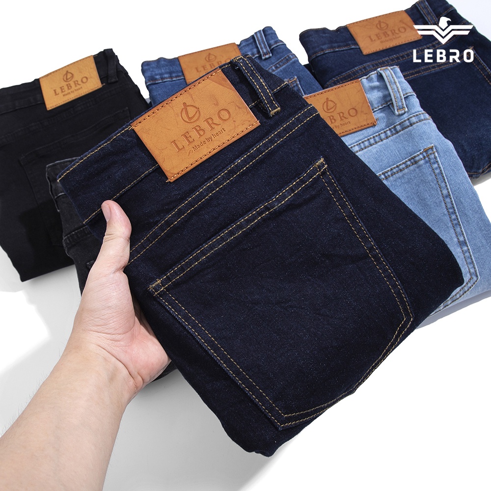 Quần jean dáng slimfit nam form skinny trơn  Hàng Xuất Khẩu LEBRO Quần bò nam co giãn đen xanh L026 S1