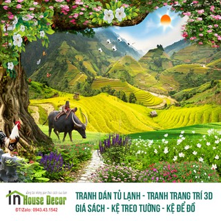 Tranh Dán Tường 3D, Phòng khách- Đã tích hợp sẵn keo- Sơn Thủy Hữu Tình