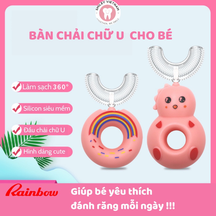 Bàn chải đánh răng cho bé Rainbow, bàn chải đầu chữ U cho trẻ 2-7 tuổi, làm sạch răng hiệu quả- an toàn cho trẻ nhỏ