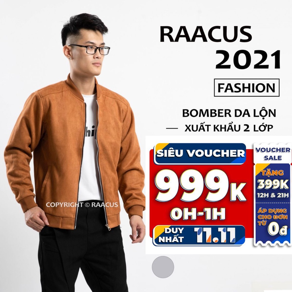 Áo khoác bomber nam da lộn Raacusstore, áo bomber nam form rộng phong cách ulzzang -D1AK374 - HÀNG MỚI VỀ