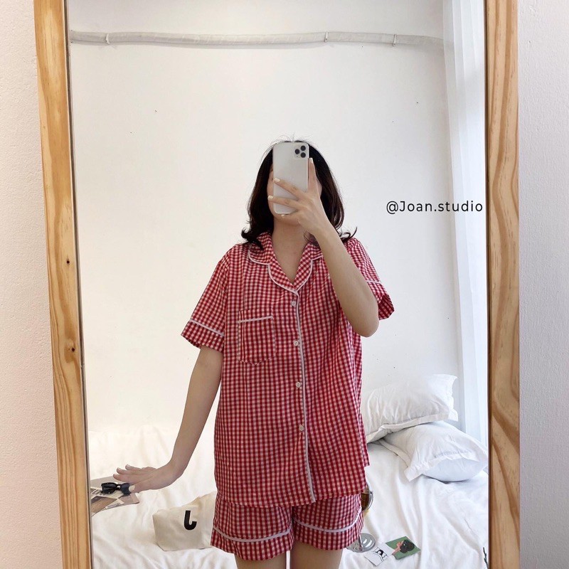 CARO PYJAMA Đồ Ngủ Nữ, Đồ Mặc Ở Nhà Chất Kate Bộ Ngắn