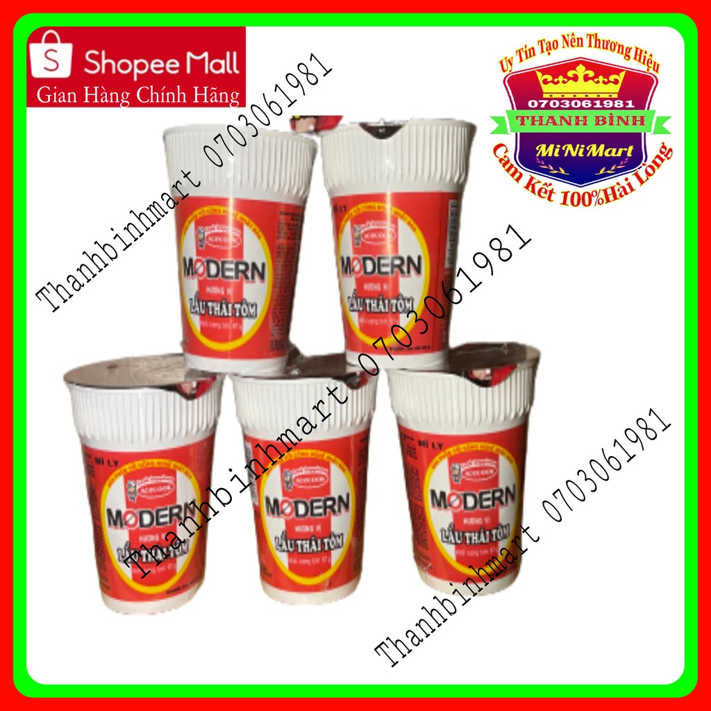 ComBo Mì Modern Lẩu Thái Tôm 5 hộp 10 hộp x 67g