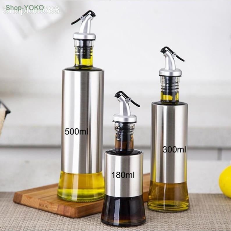 Lọ đựng nước mắm, dấm, dầu ăn và gia vị khác 180ml-300ml-500ml bằng thủy tinh bọc inox 304