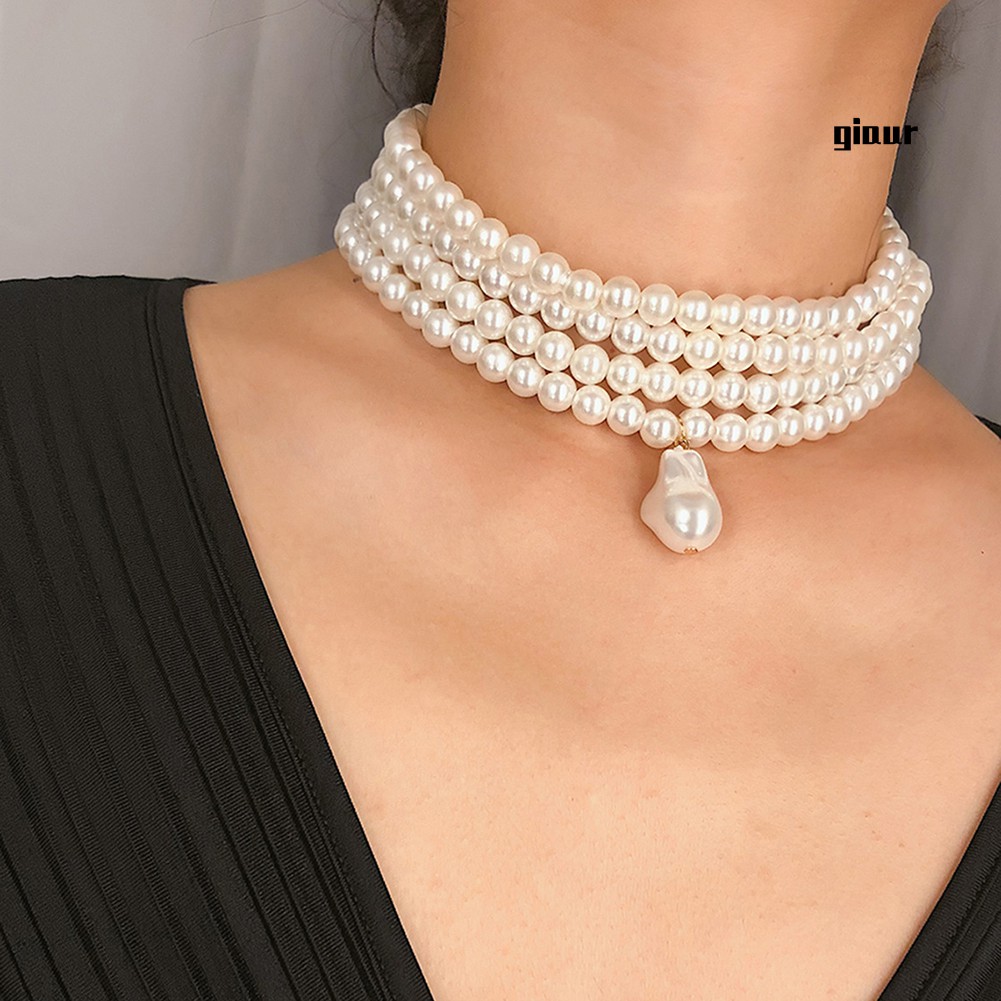 Vòng Cổ Choker Nhiều Lớp Đính Ngọc Trai Nhân Tạo Thanh Lịch Cho Nữ