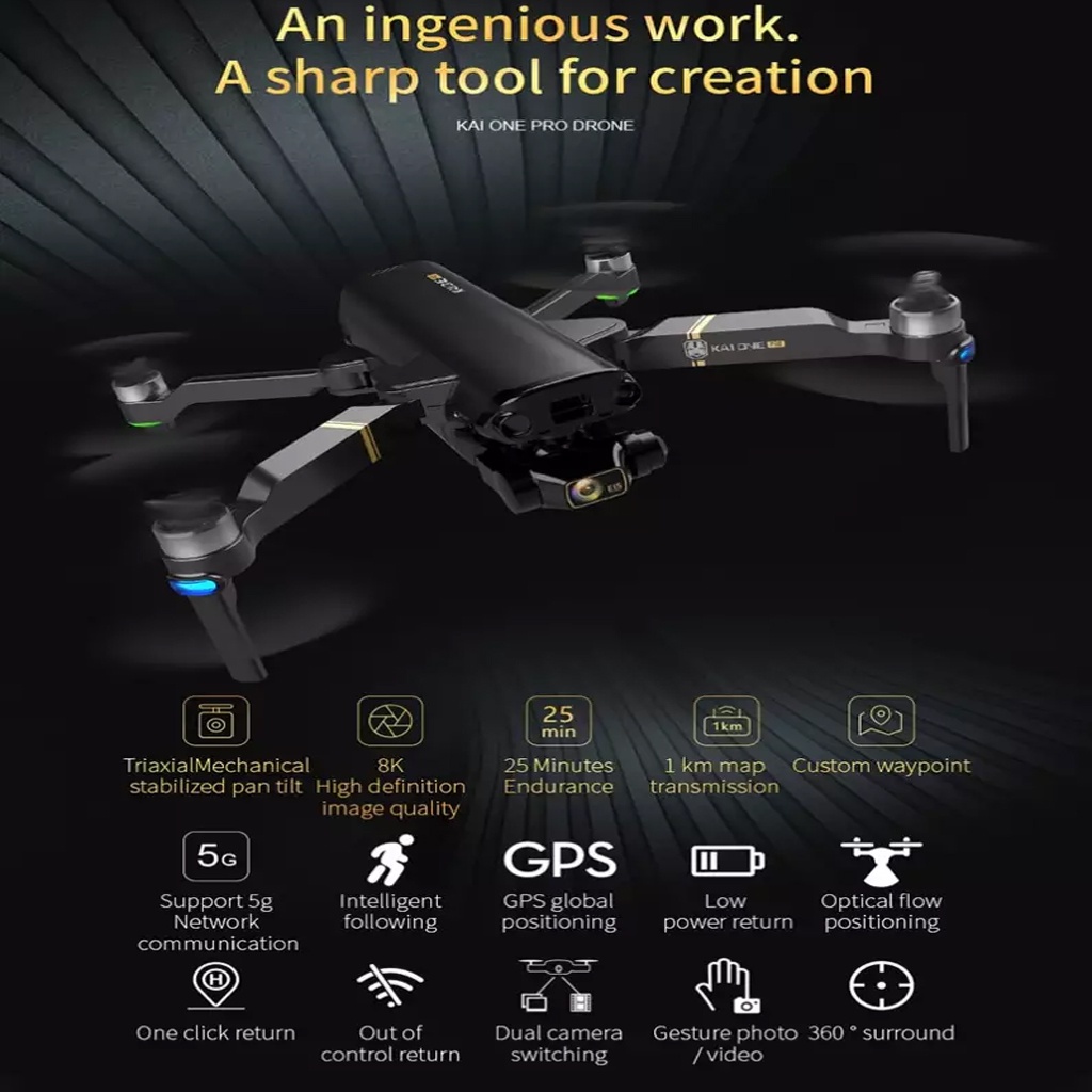 ✈𝐅𝐑𝐄𝐄 𝐒𝐇𝐈𝐏✈Động Cơ 3 Pha,Không Chổi Than,Flycam YLRC KAI ONE PRO 8K Camera 3 Trục Gimbal + EIS GPS 5G Wifi,Bay Sé Gió