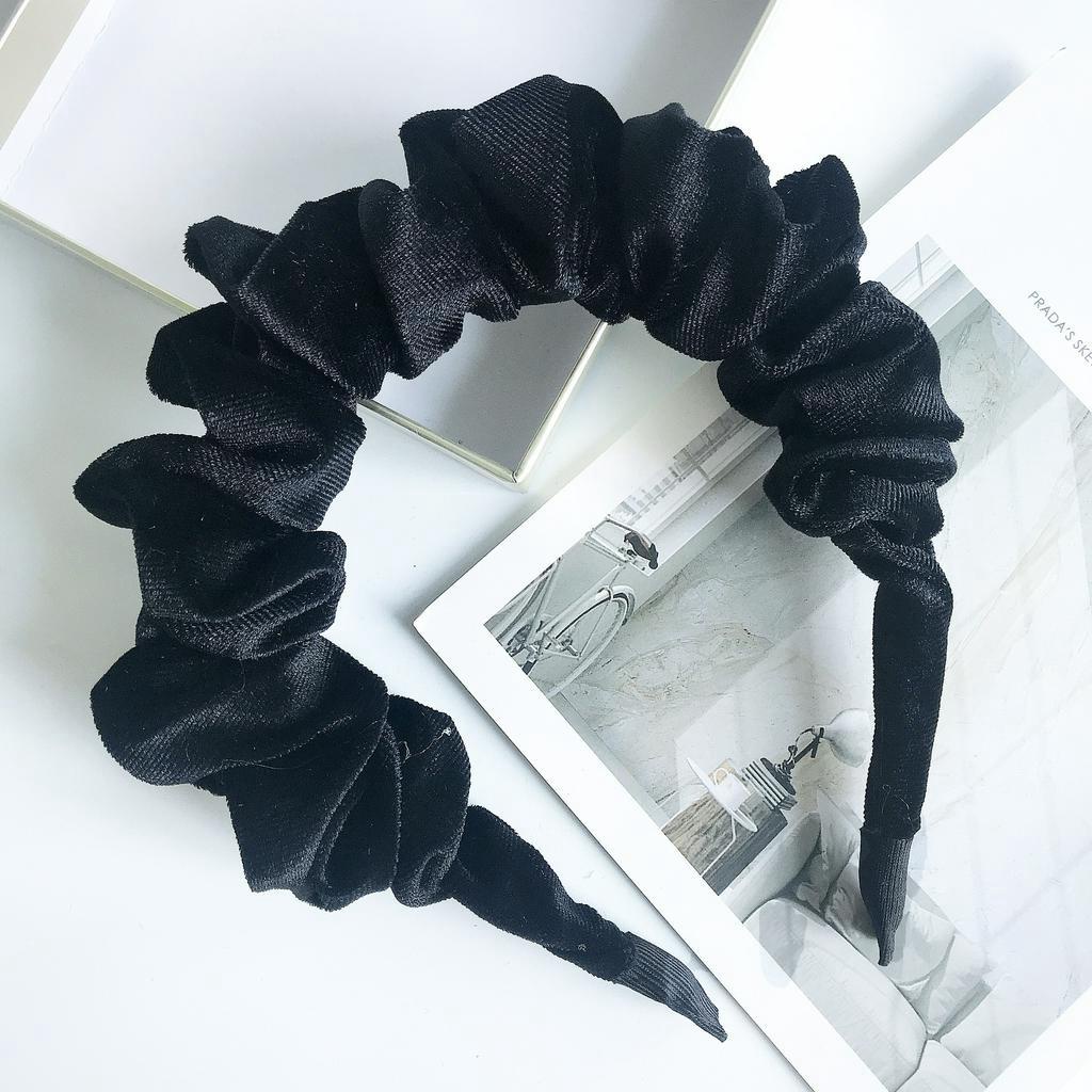 Băng đô bằng vải nhung nhiều màu sắc tuỳ chọn họa tiết xếp li gợn sóng thiết kế đơn giản cho nữ