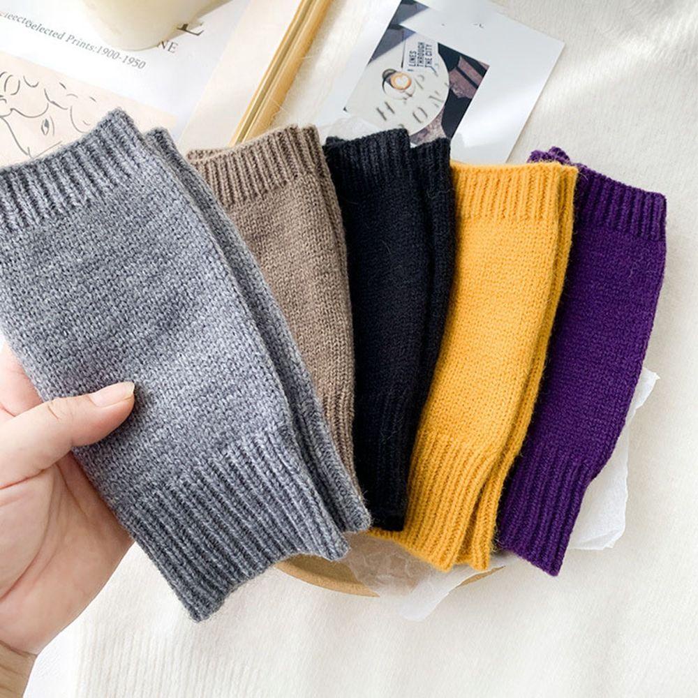 IVORY Găng Tay Len Hở Ngón Màu Sắc Đơn Giản Cho Nữ