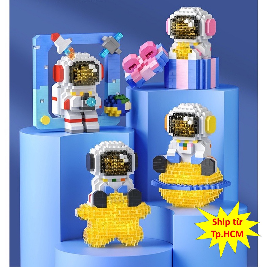 Mô hình lắp ghép phi hành gia vũ trụ phát sáng, lego mini nhân vật hoạt hình, đồ chơi giáo dục