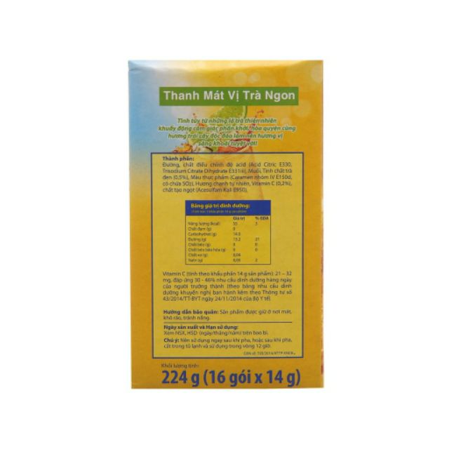 trà lipton ice tea vị chanh hộp 224g ( 16 gói *14g)