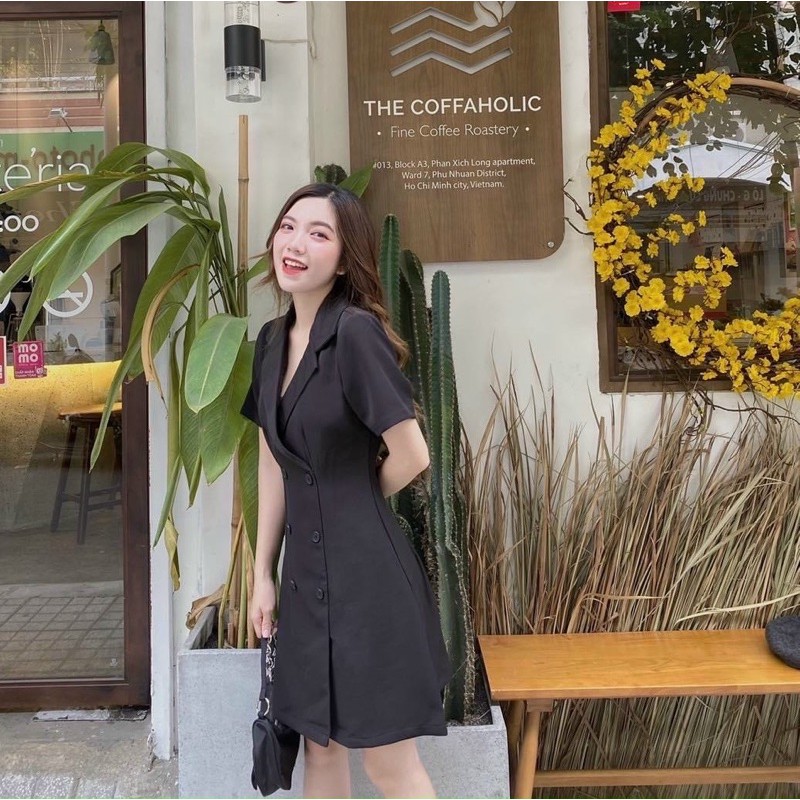 Đầm váy cổ vest thanh lịch 4 màu