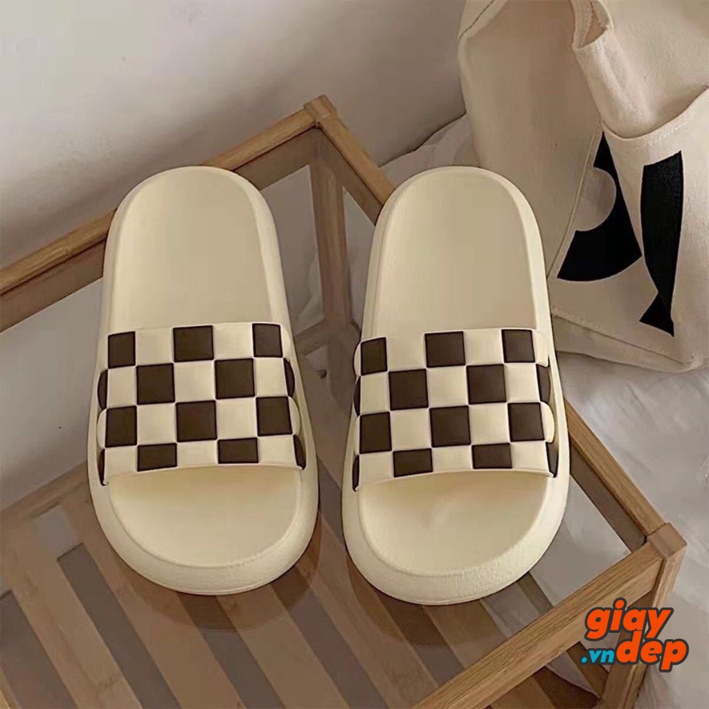 Dép quai ngang nữ đế bánh mì GADEVI quai hình caro trẻ trung siêu đẹp mẫu mới 2022 GD004