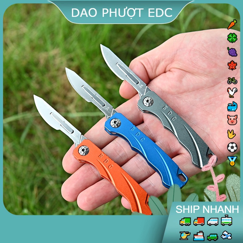 Dao Phượt Gấp Mini - Treo Chùm Chìa Khóa - Có Lưỡi Phụ Đi Kèm