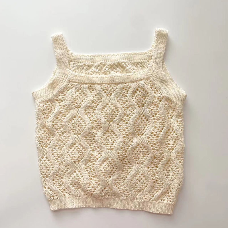 Set Đồ Mùa Hè 48 Giờ Gồm Áo Hai Dây + Quần Ngắn Dệt Kim Phong Cách Mori Hàn Quốc Cho Bé Gái