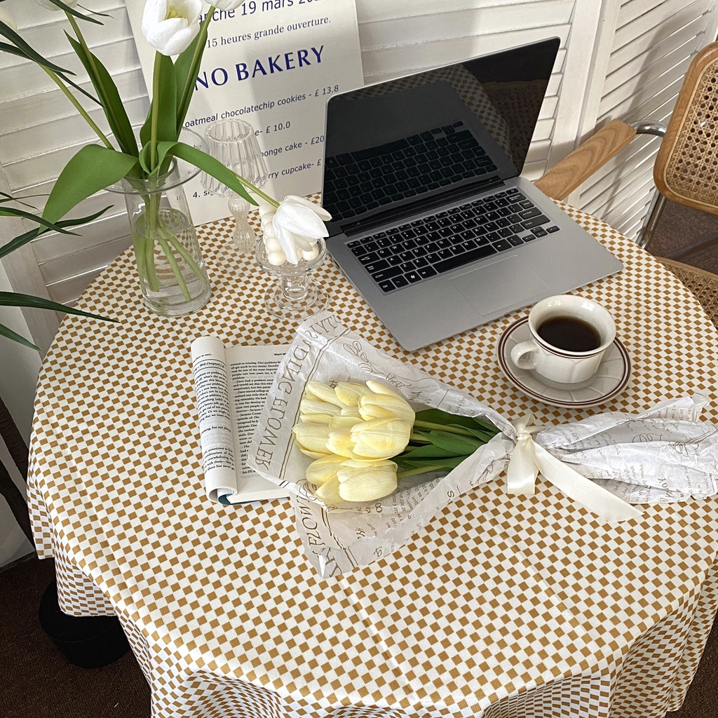 Khăn trải bàn họa tiết kẻ sọc caro đen trắng trang trí nhà/quán cà phê/cắm trại