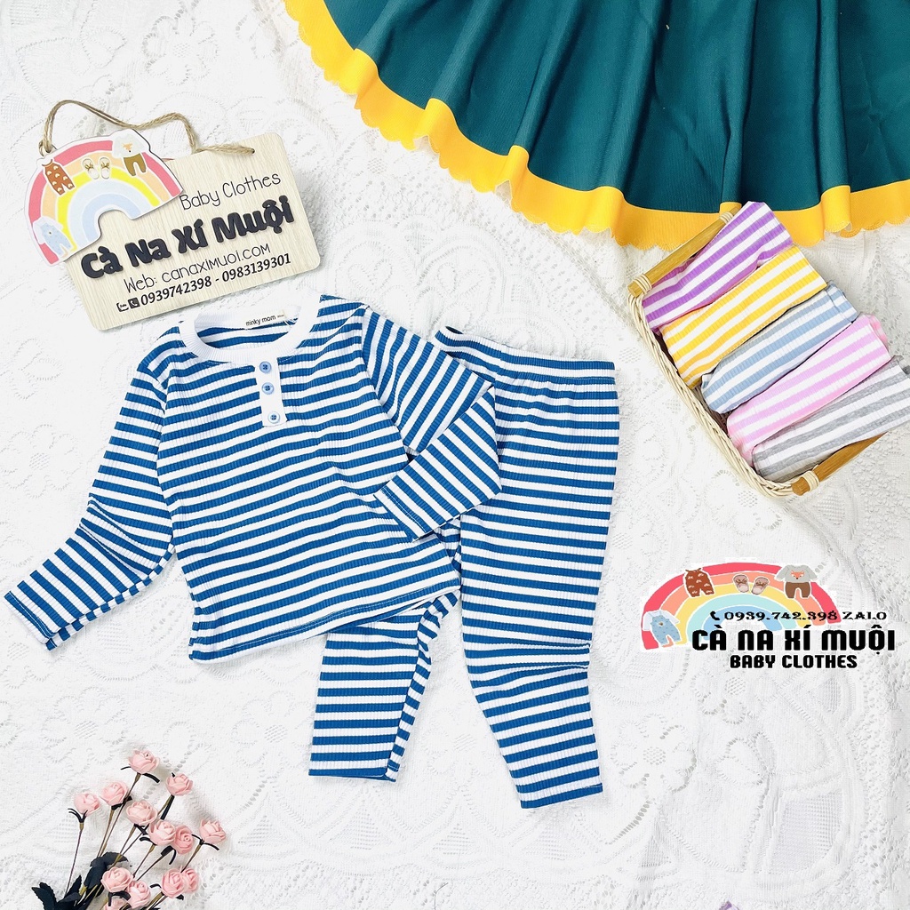 FULLSIZE(9-26KG)Bộ Minky Mom Thun Gân Dài Tay Hàng Chuẩn Hoạ Tiết Dể Thương Cho Bé Gái Bé Trai, Đủ Màu