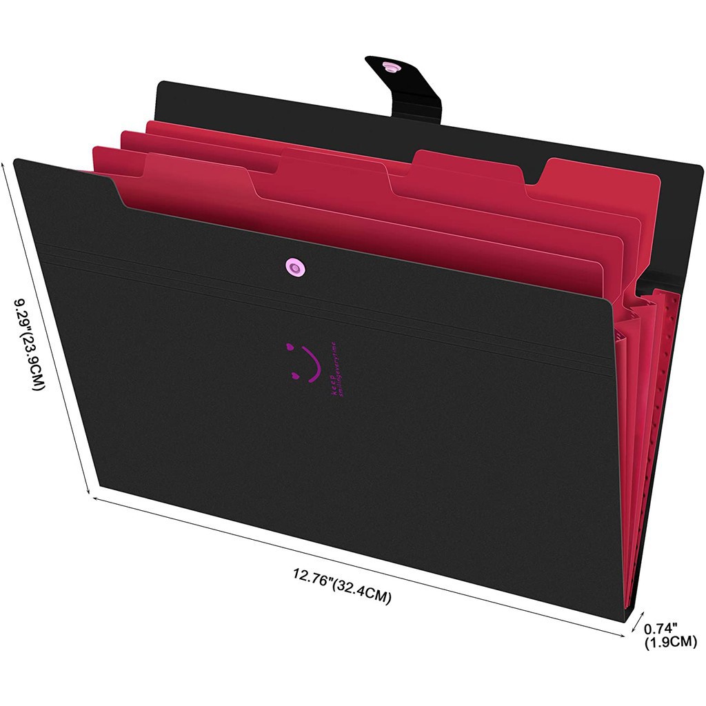 Bìa Đựng Tài Liệu 5 Ngăn Khổ A4 10 Màu Có Nút Bấm Tiện Dụng