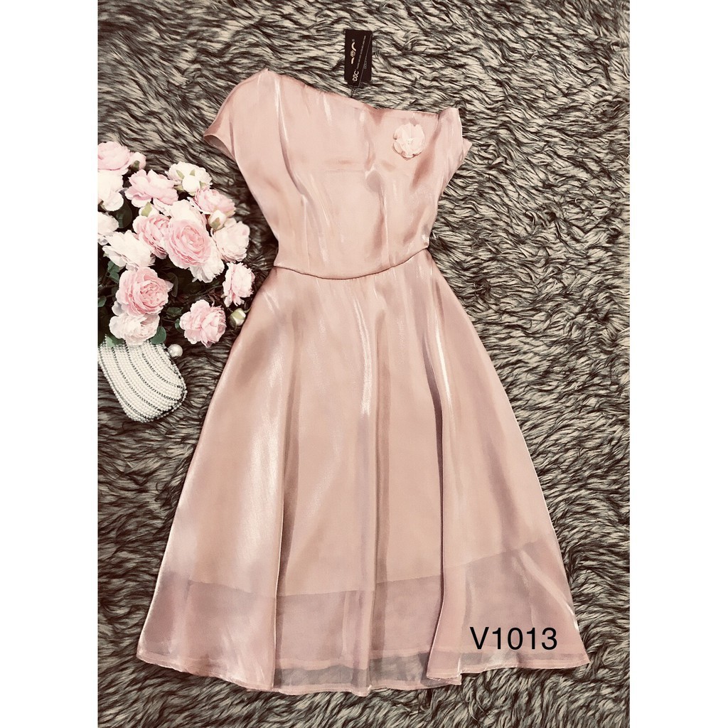 [ xả kho ] MiD Đầm xòe be lêch vai V1013 Mie Design ảnh thật