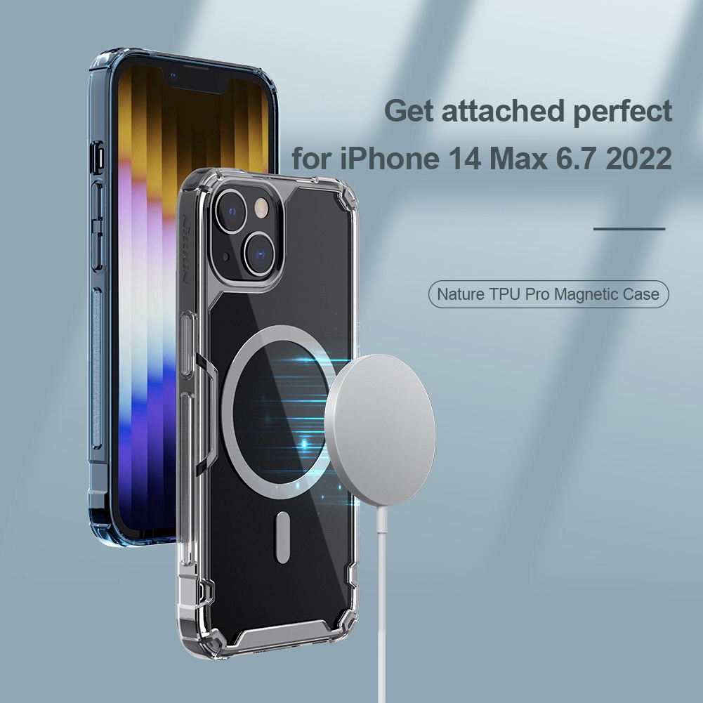 Ốp Điện Thoại Nillkin Bằng TPU Mềm Trong Suốt Siêu Mỏng Hít Nam Châm Có Túi Khí Chống Sốc Cho iPhone 14 Plus