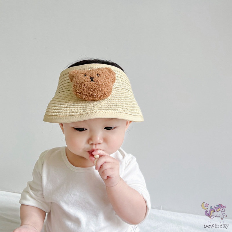 Mũ Cói Hở Chóp Họa Tiết Gấu Hoạt Hình Phong Cách Hàn Quốc Thời Trang Mùa Hè Cho Bé Trai