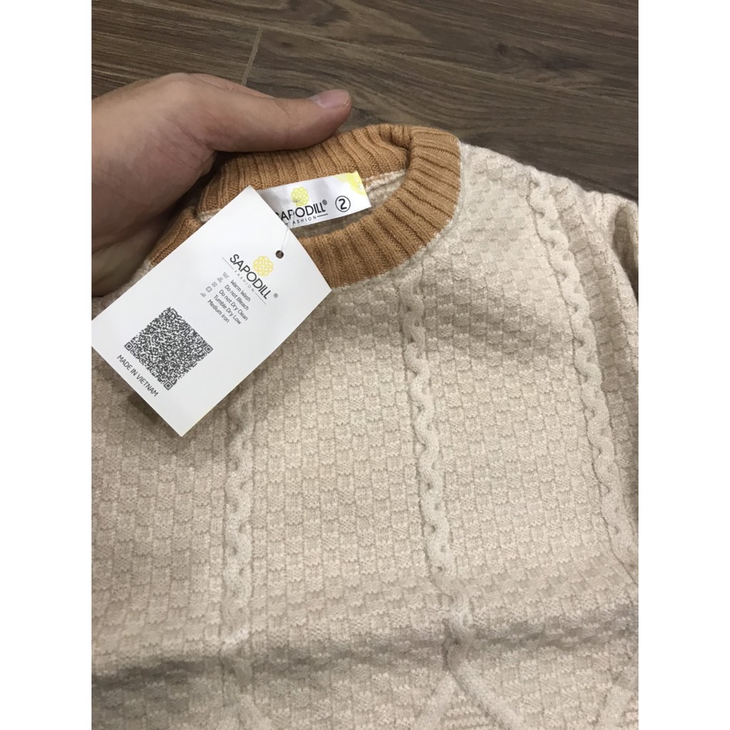Áo len cổ tròn cao cấp cho bé, Áo len văn thừng chính hãng