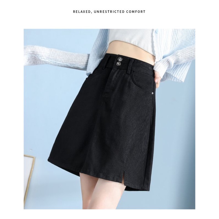 Chân Váy Chữ A Cạp Cao Phong Cách Đơn Giản Hai Cúc Tạo Điểm Nhấn