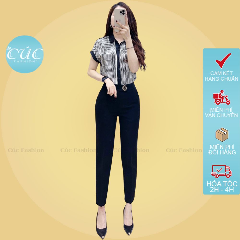 Quần baggy nữ CÚC FASHION begy lưng cạp cao vải tây from âu dáng dài đẹp bigsize công sở đen Q140 quần đai CD