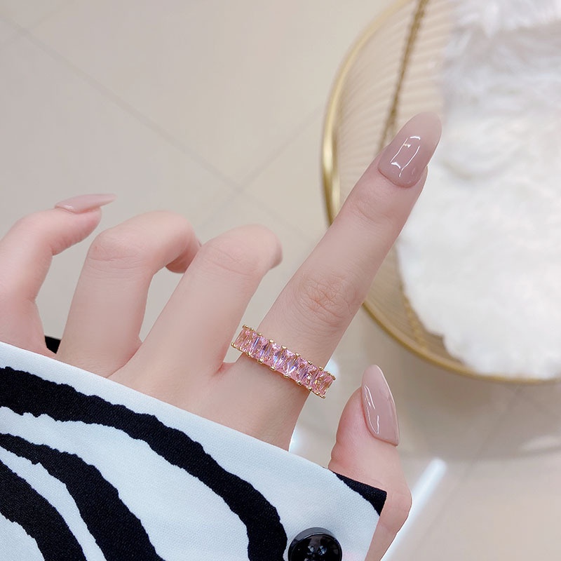 Nhẫn mạ vàng hồng đính đá kim cương nhân tạo có thể điều chỉnh dành cho bạn nữ