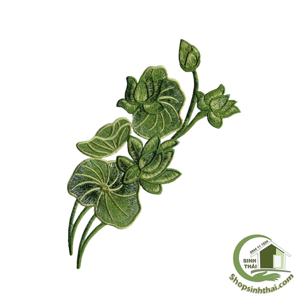 Miếng dán ủi quần áo hình hoa sen màu xanh lá - dán ủi vải thêu có sẵn keo